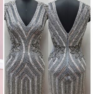 Primavera Couture Silver Backless Dress